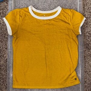 American Eagle Outfitters Mustard Y2K Tee with White Trim